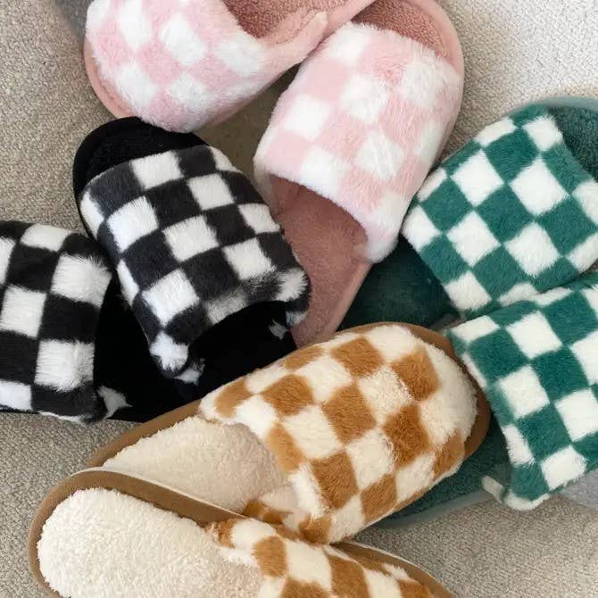 Red Checkered Pattern Cozy Slippers