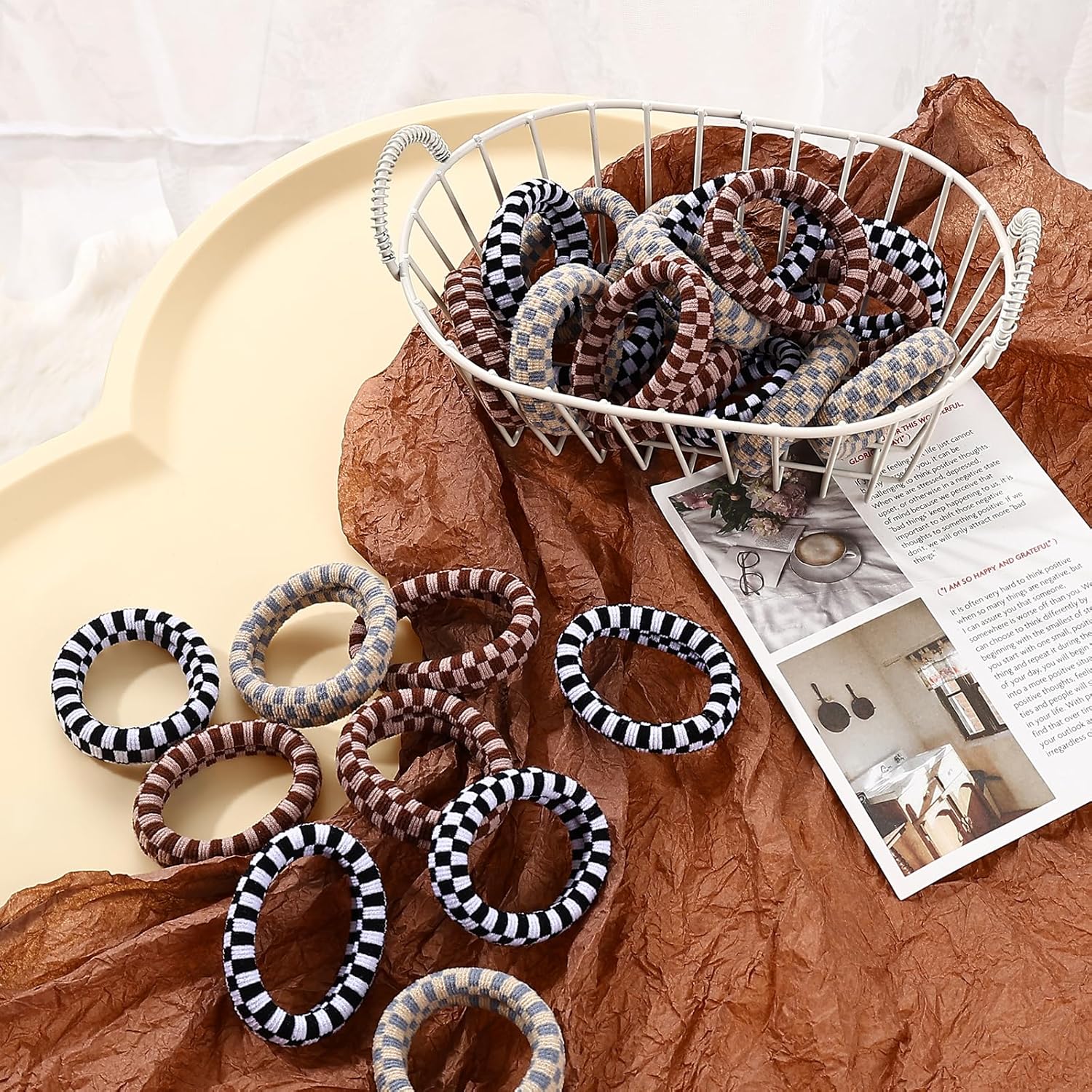 Seamless Checkered Hair Ties - Pack of 3