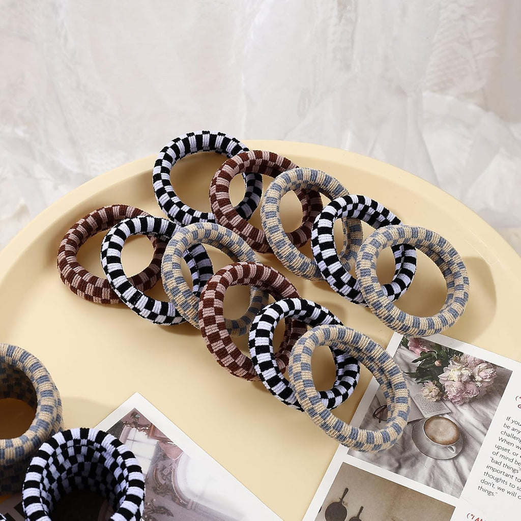 Seamless Checkered Hair Ties - Pack of 3