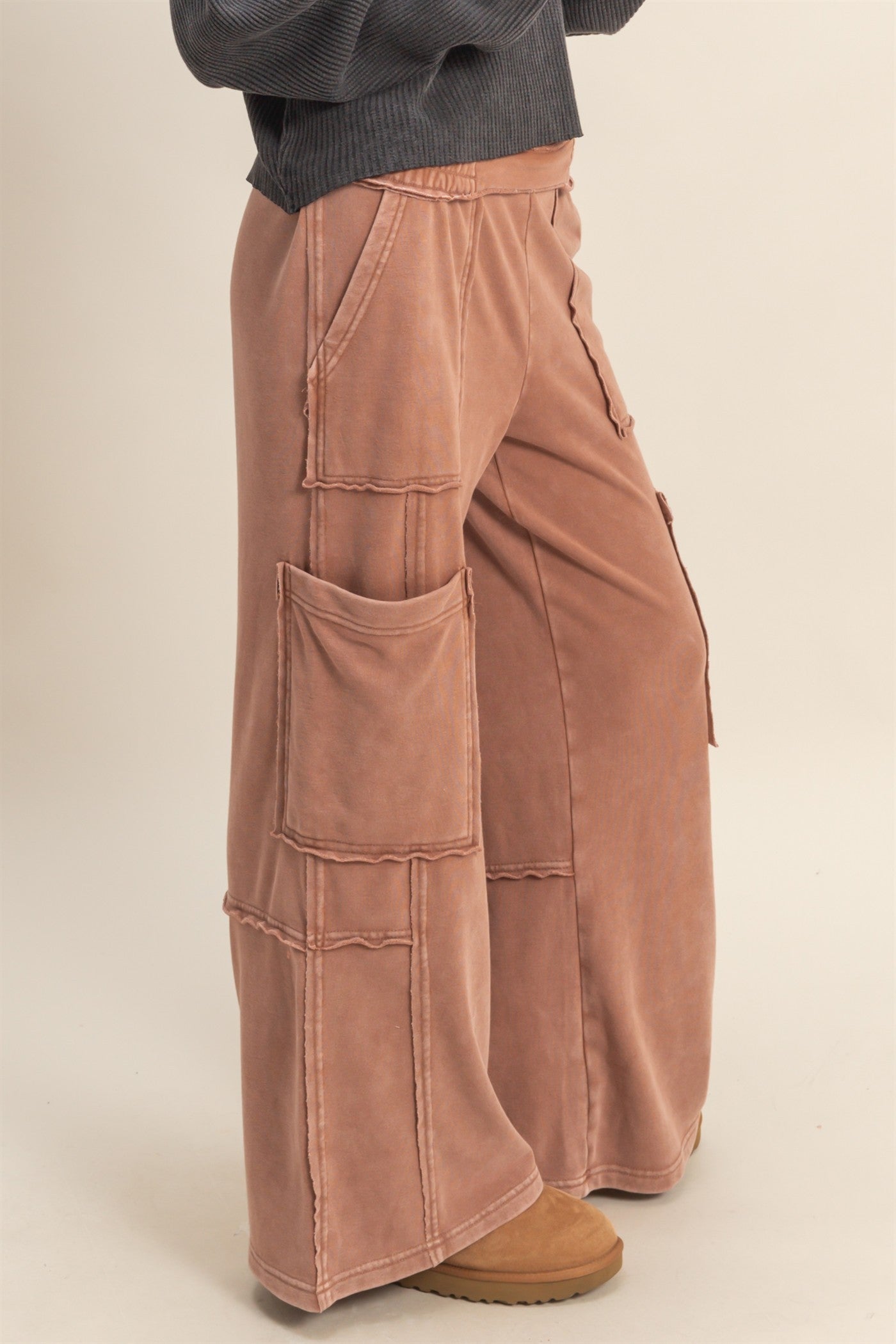 Chestnut Mineral Washed Oversized Cargo Sweatpants