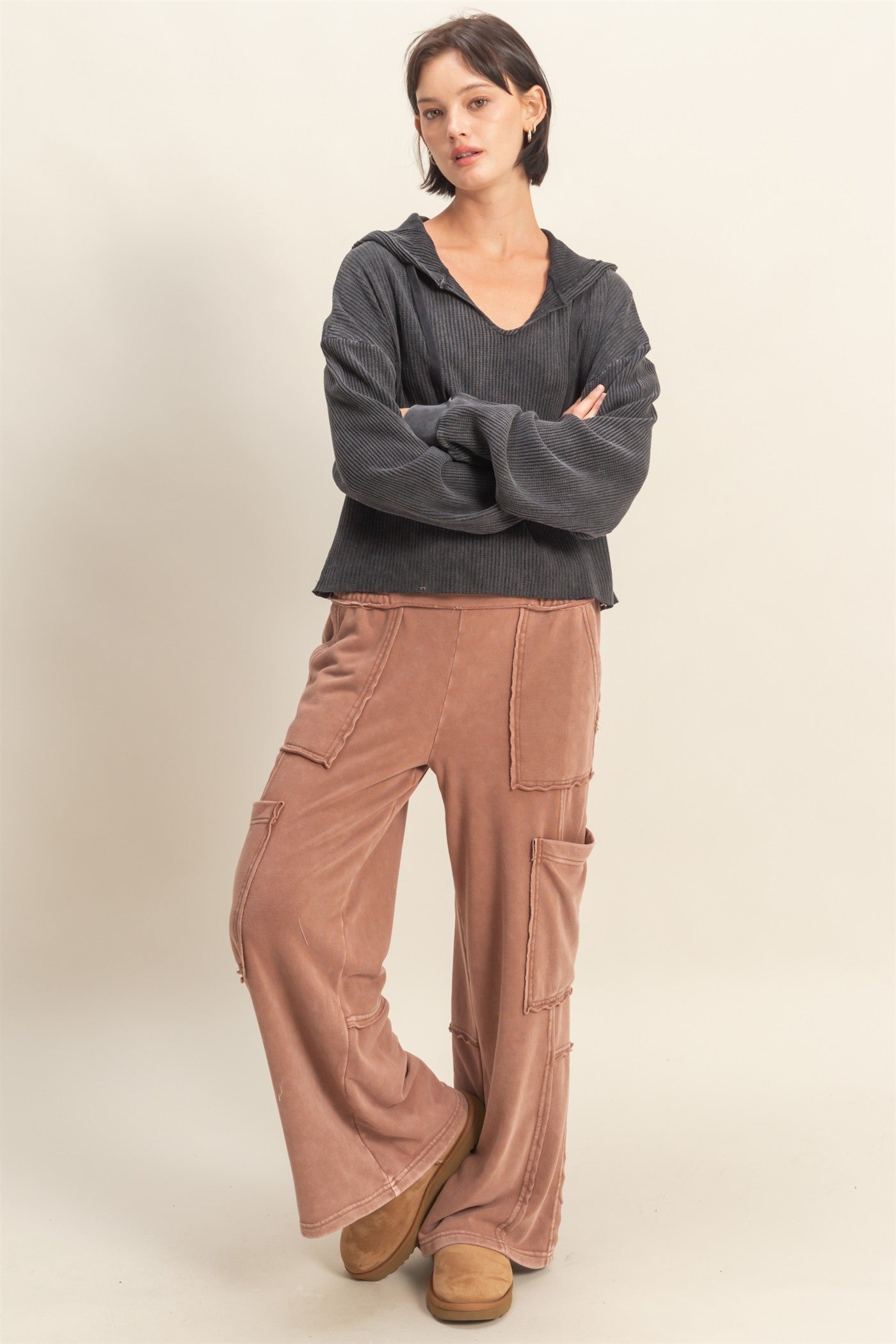 Chestnut Mineral Washed Oversized Cargo Sweatpants