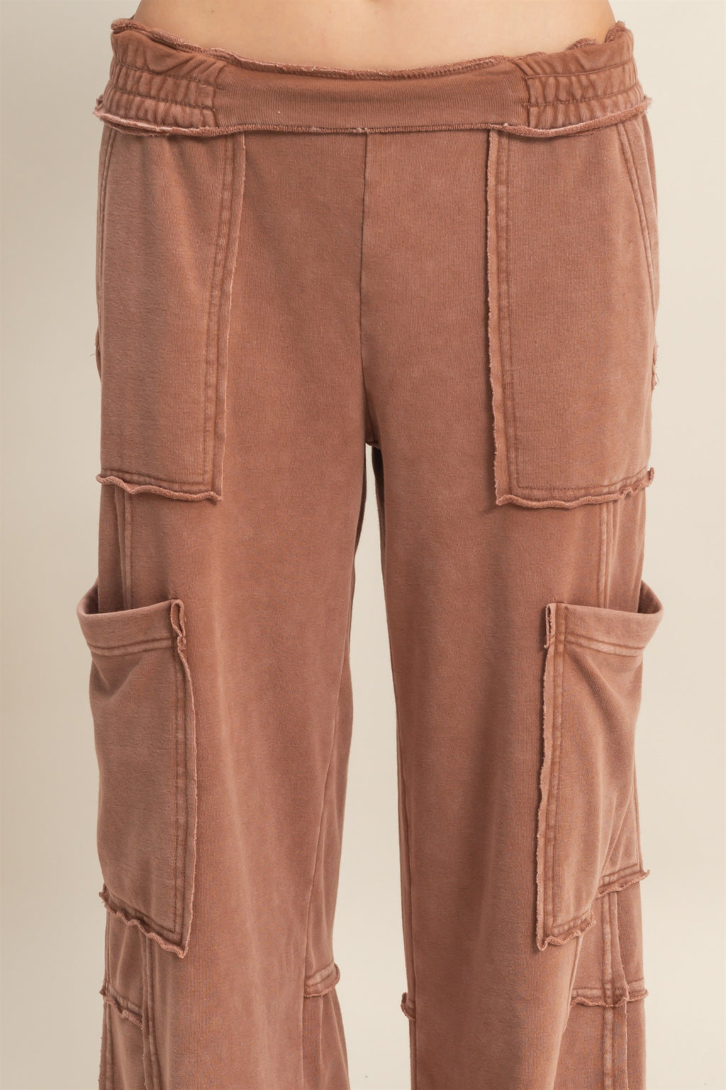 Chestnut Mineral Washed Oversized Cargo Sweatpants