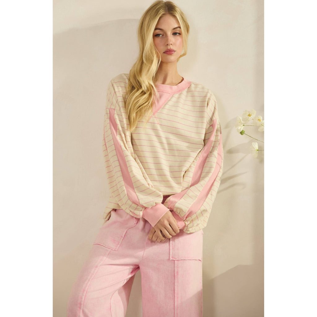 Pink Stripe Oversized Pullover