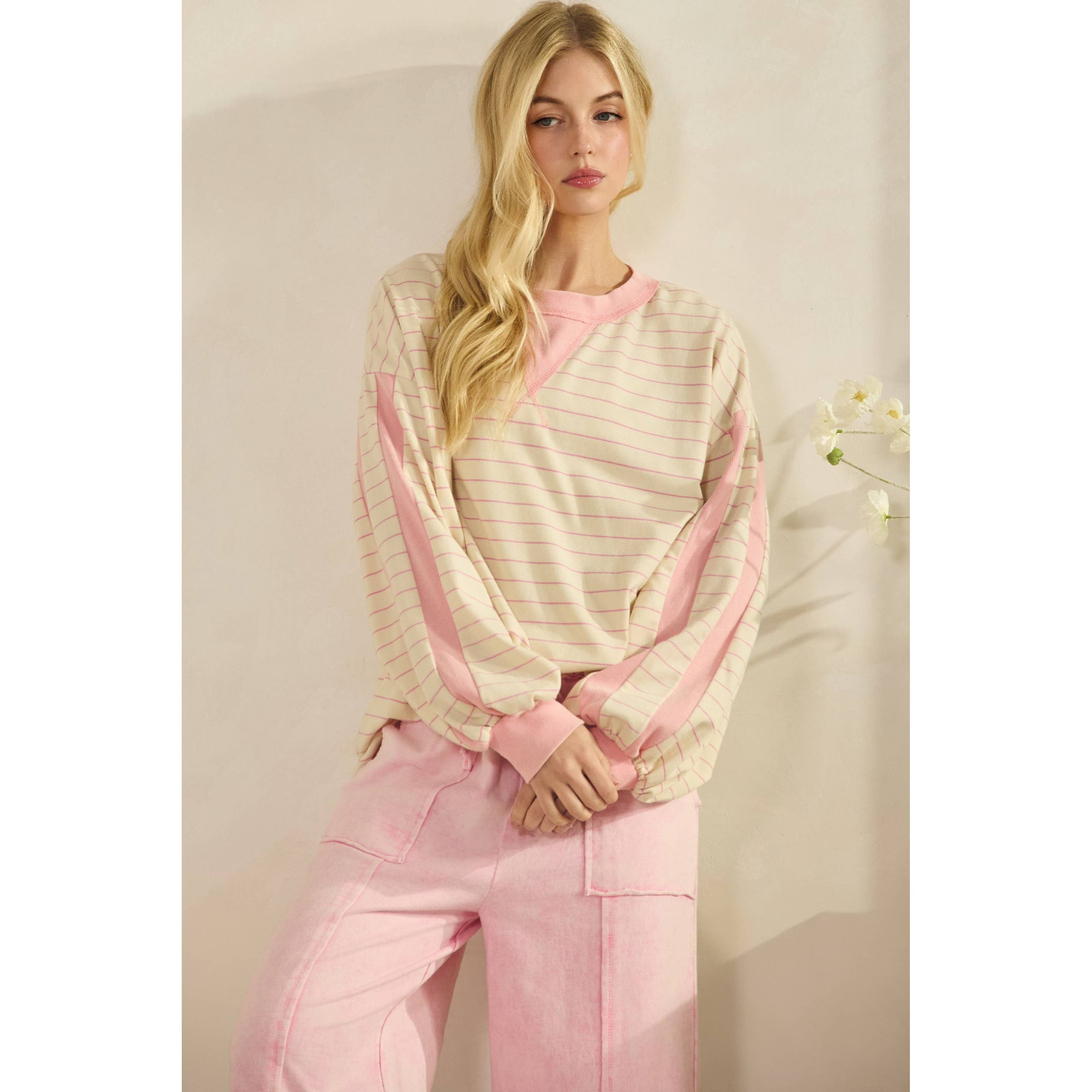 Pink Stripe Oversized Pullover