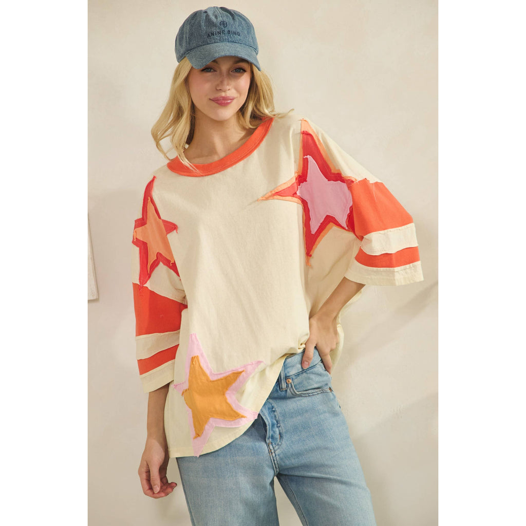Colorblock Star Patch Applique Top