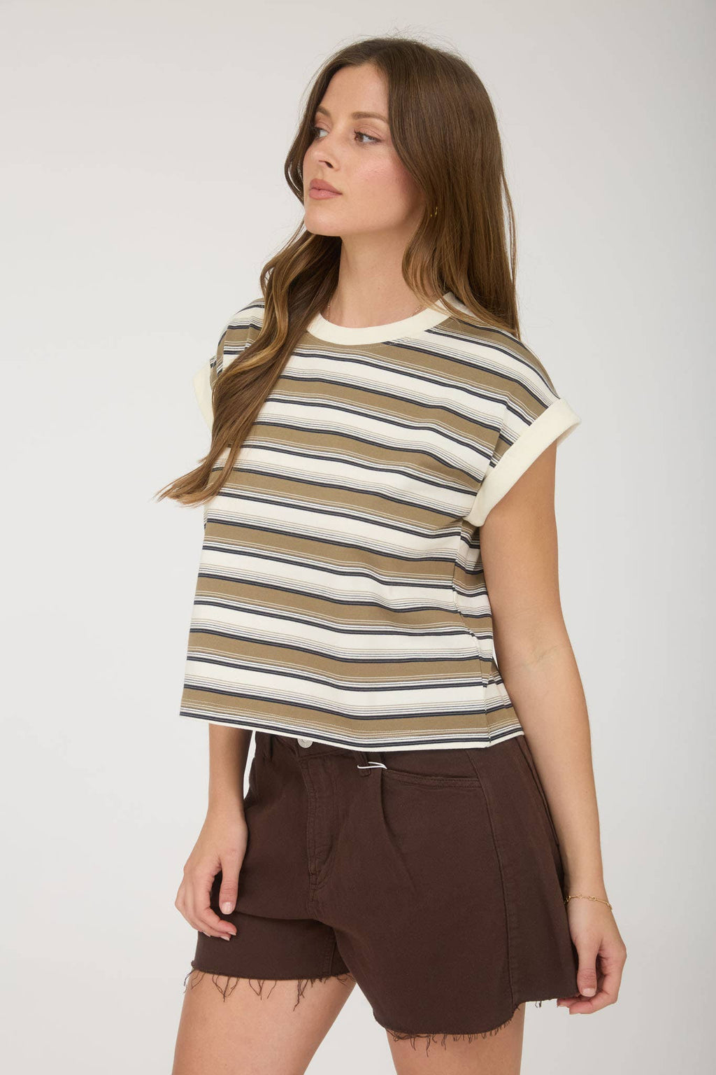 Cream Multi-Color Stripe Crewneck Sleeveless Knit Top