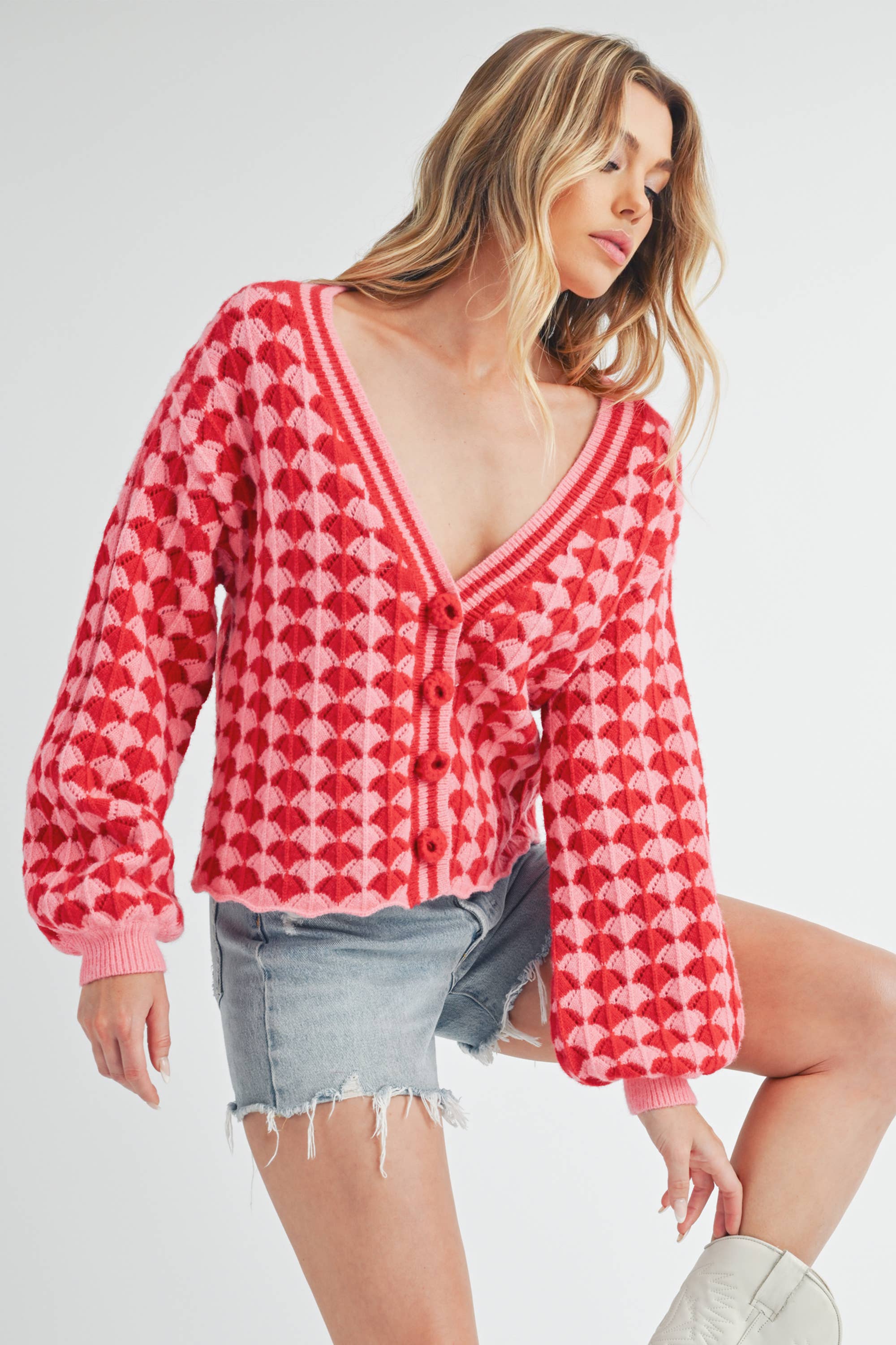 Fantasia Pink + Red Cardigan