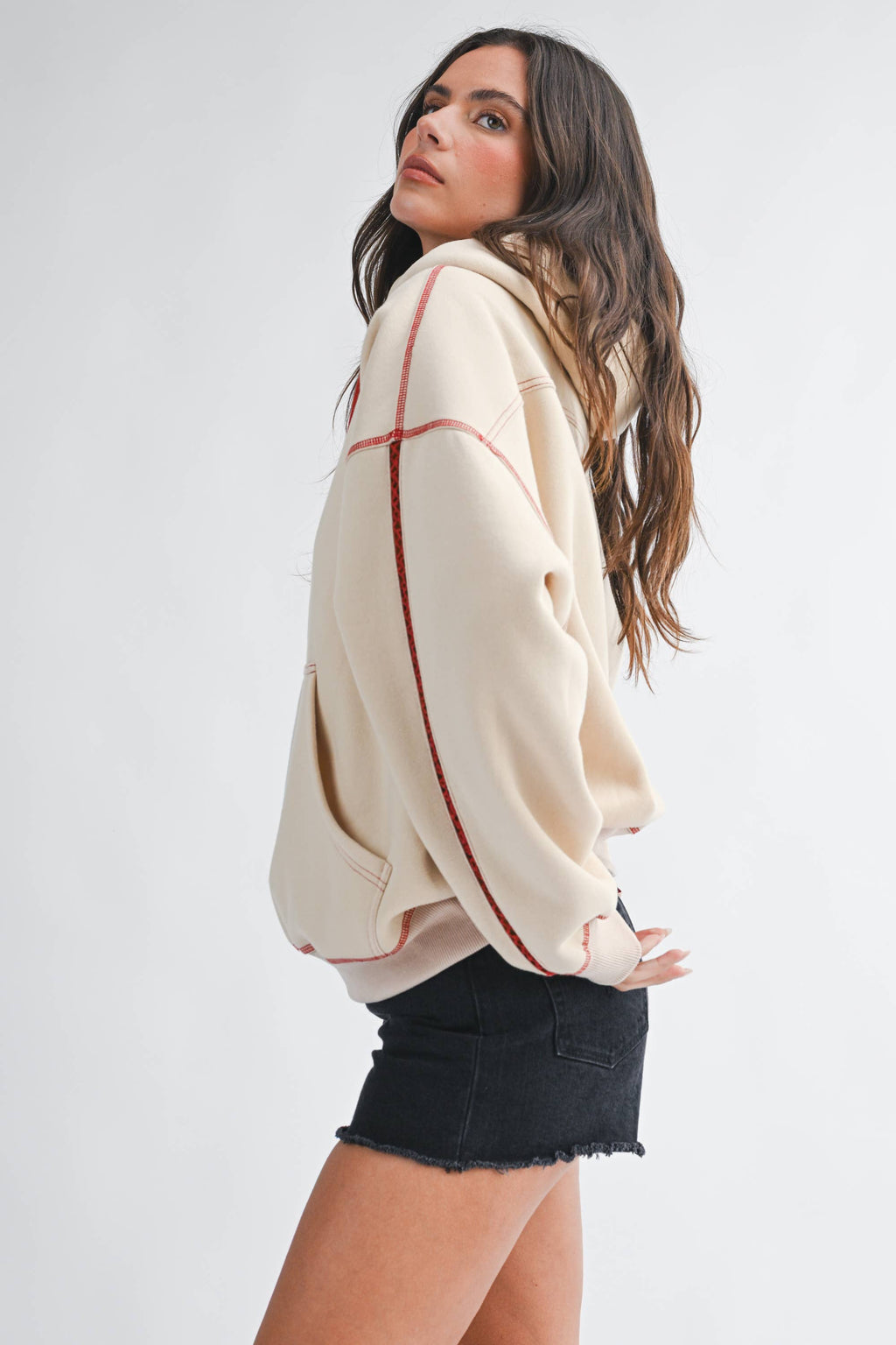 Contrast Red Stitch Oversized Hoodie