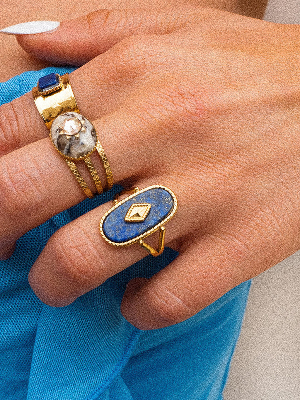 Dakota Adjustable Ring With Blue Natural Stone