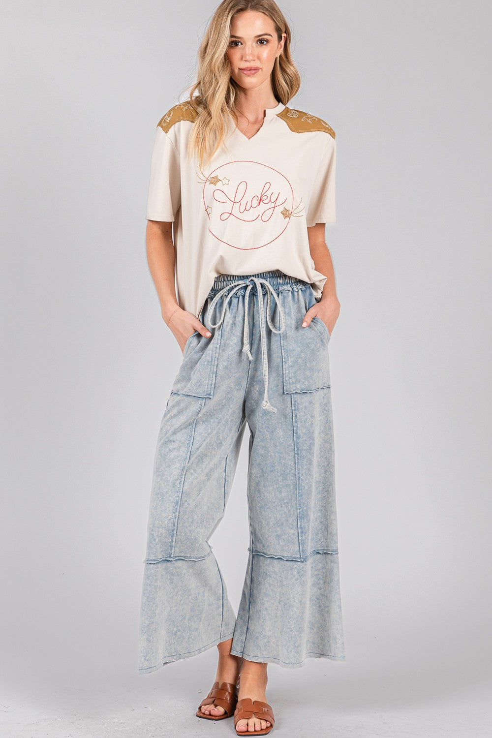 Denim Mineral Washed Terry Knit Pants