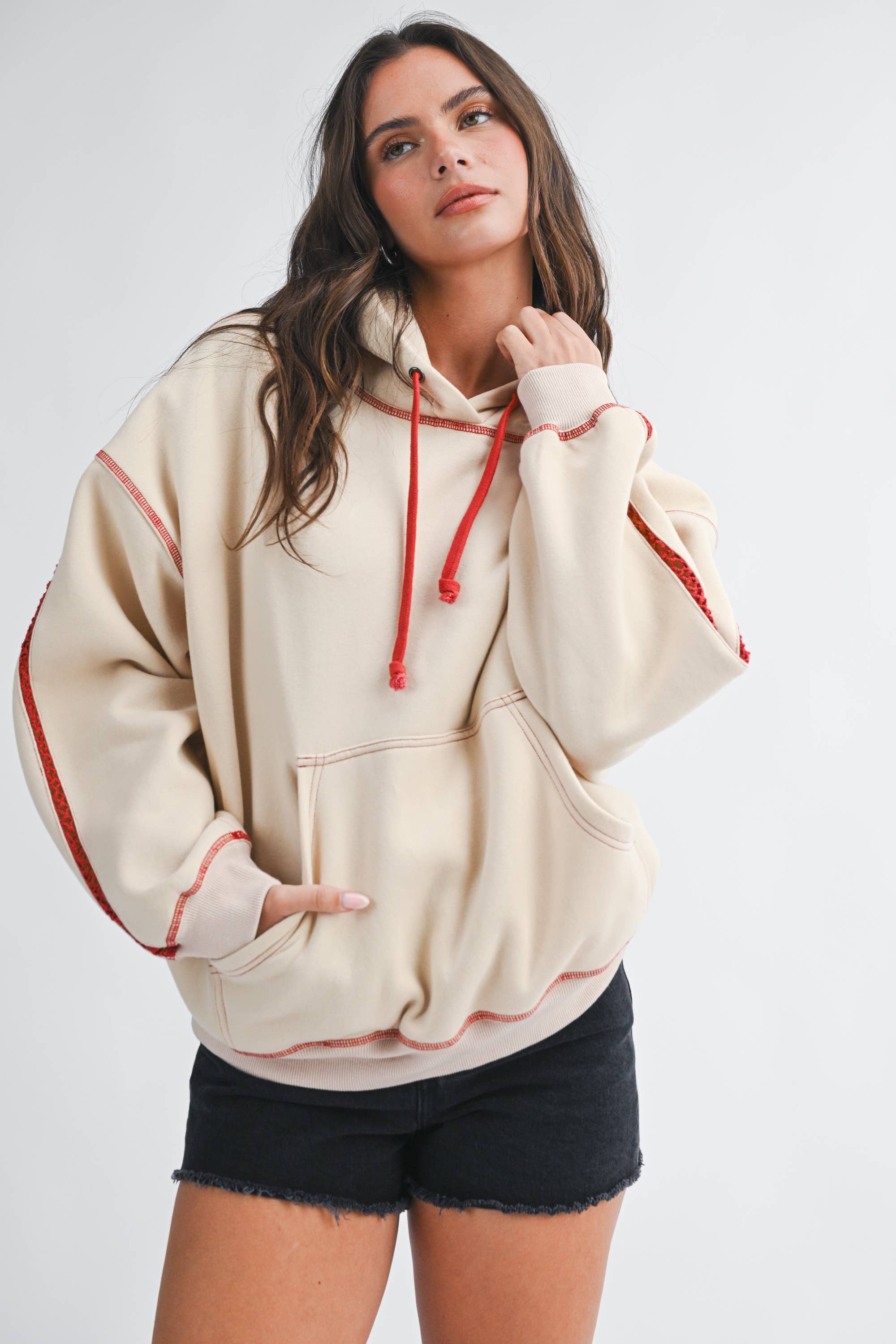 Contrast Red Stitch Oversized Hoodie