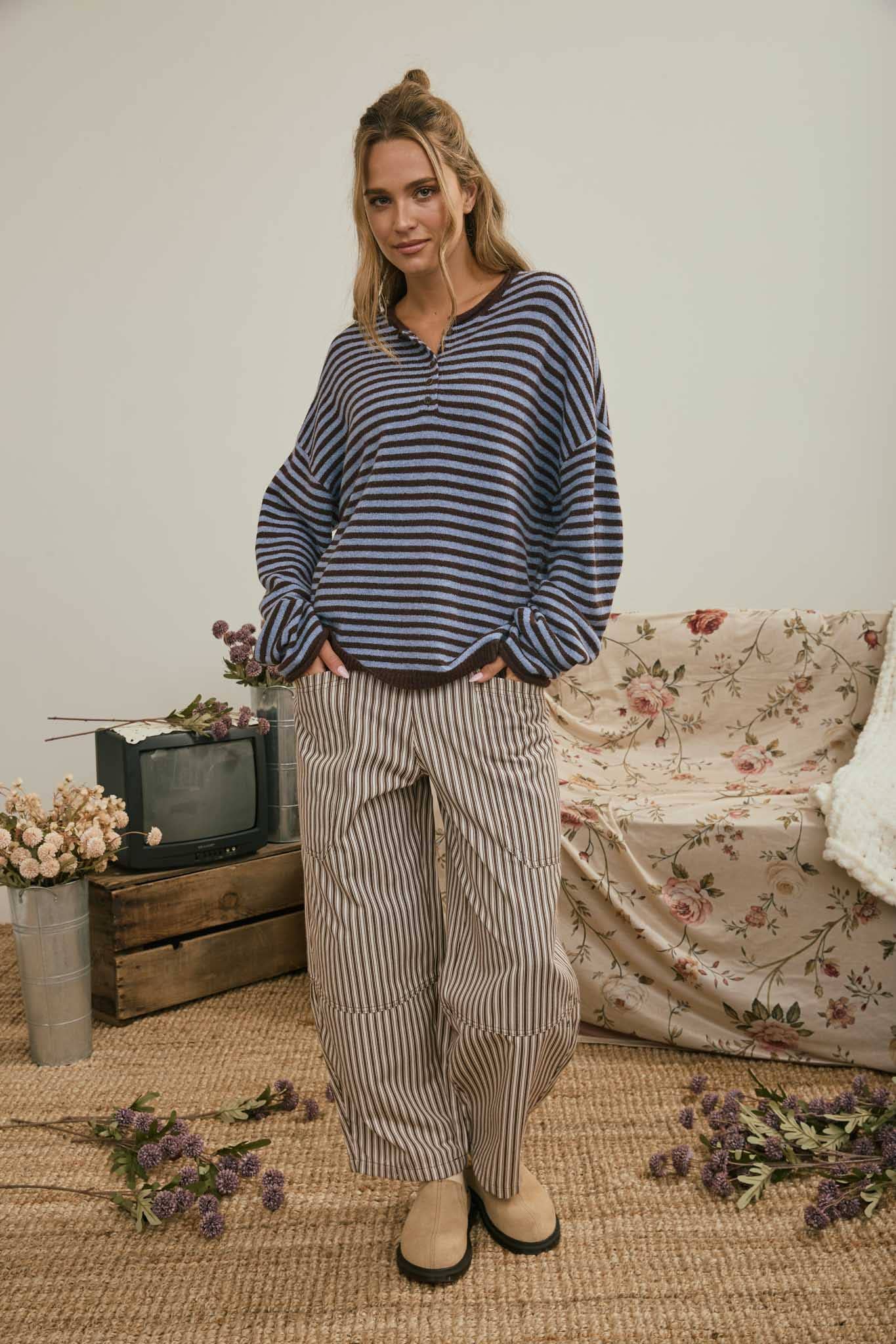 Brown Stripe Pocket Detail Wide Leg Pants