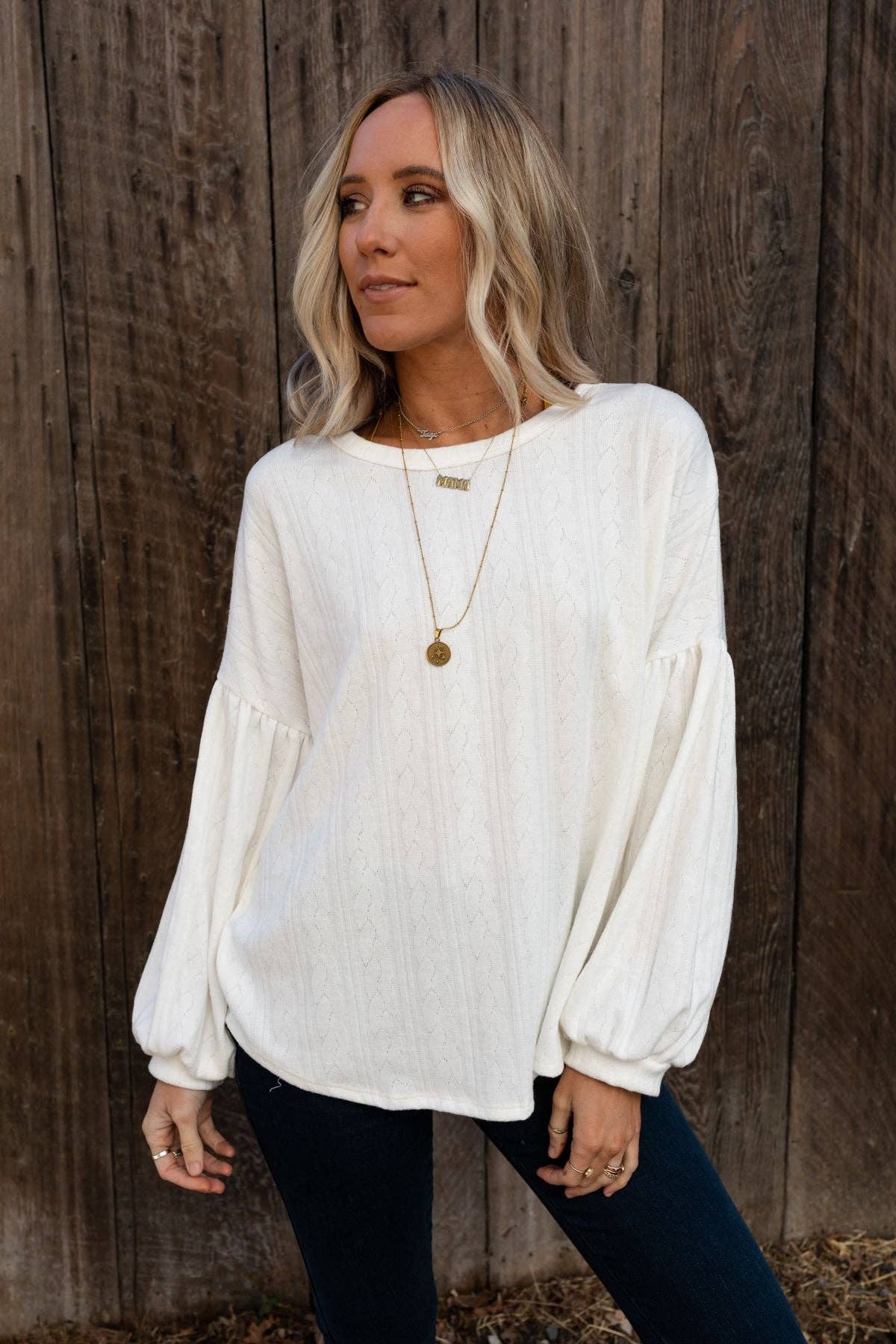 Sweet Heart Cream Balloon Sleeve Knit Sweater