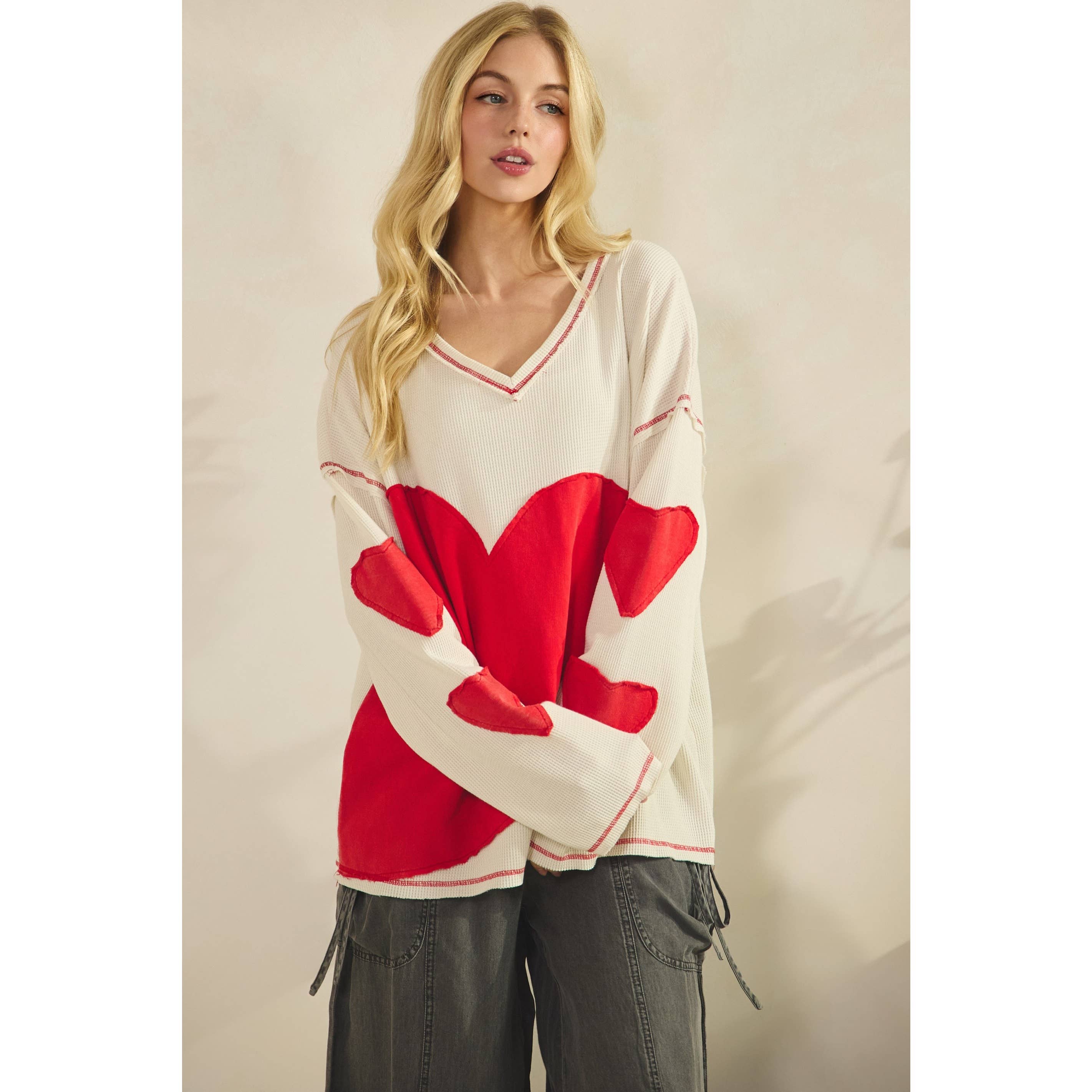 Patch Heart Waffle Pullover