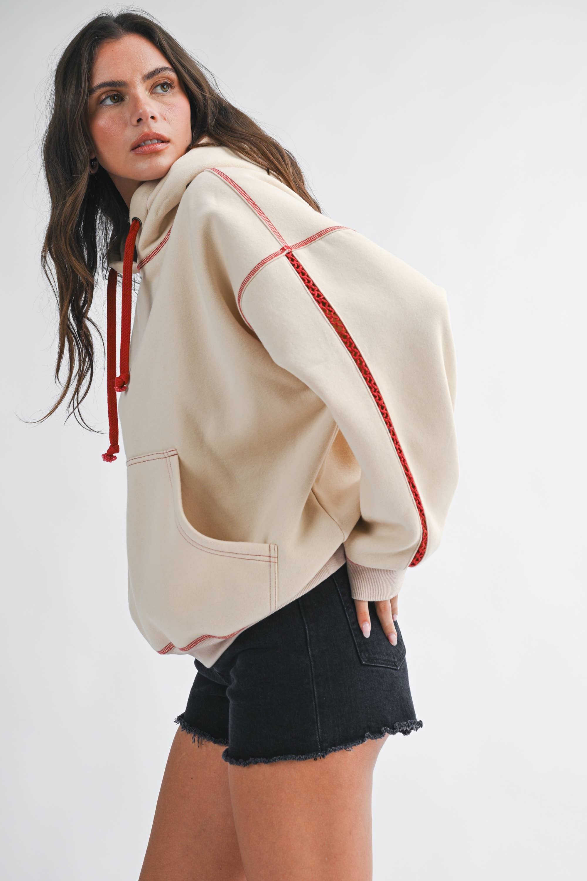 Contrast Red Stitch Oversized Hoodie