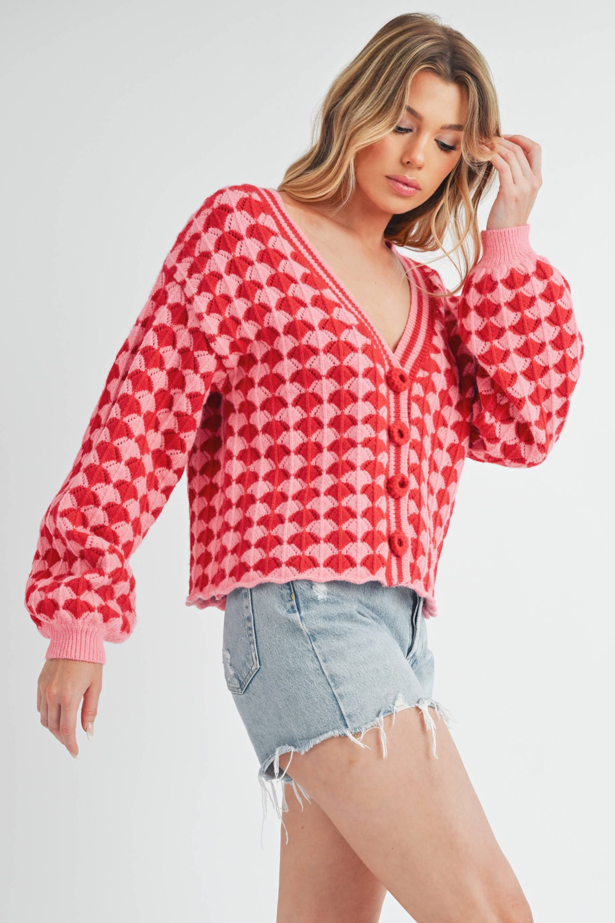 Fantasia Pink + Red Cardigan