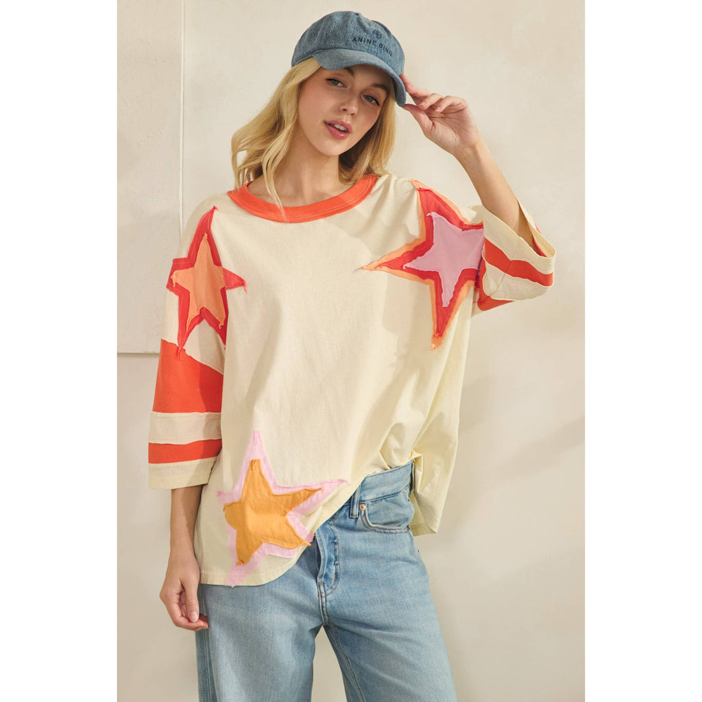 Colorblock Star Patch Applique Top