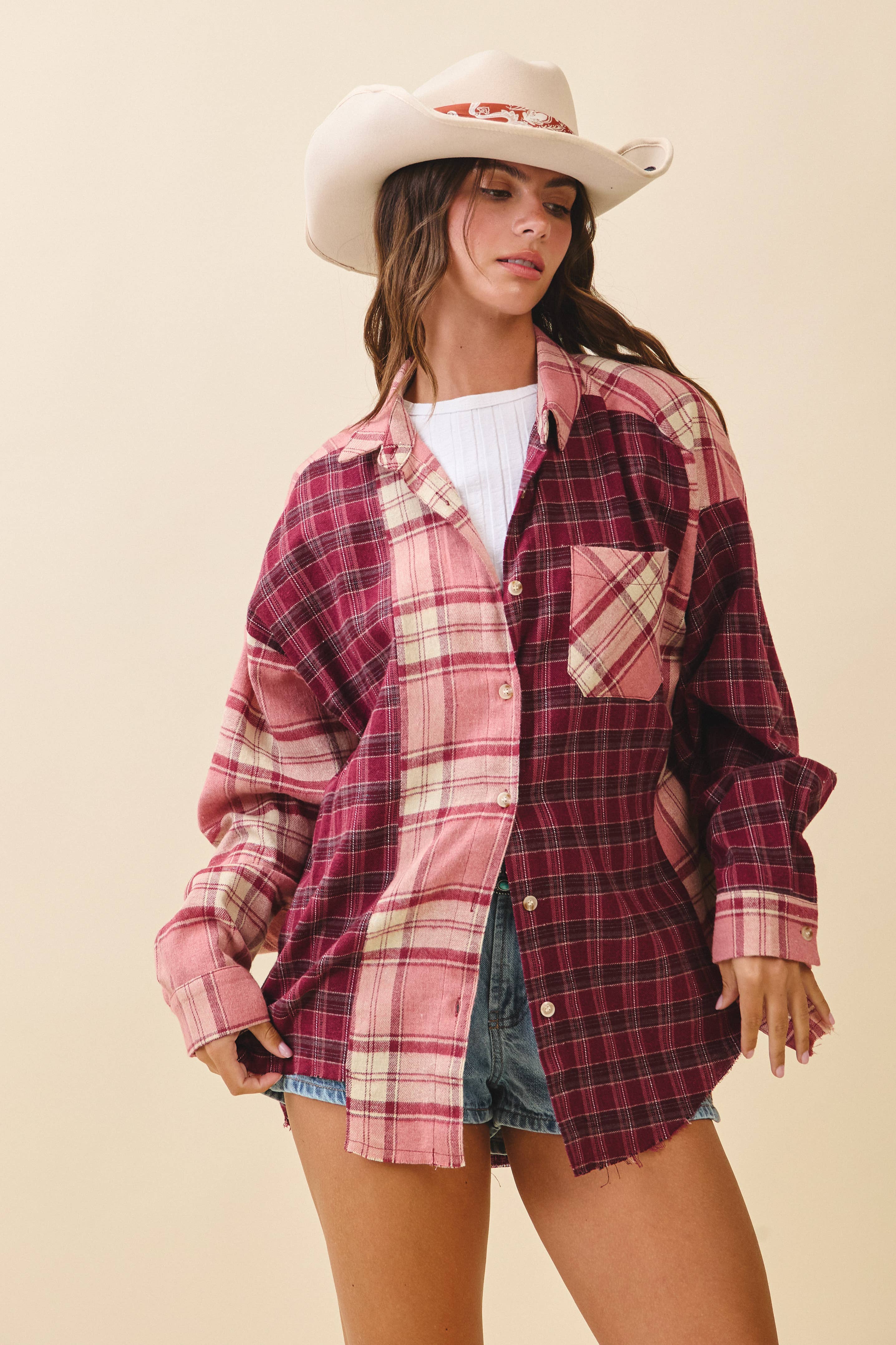 Kambrie Pink Plaid Flannel Shirt