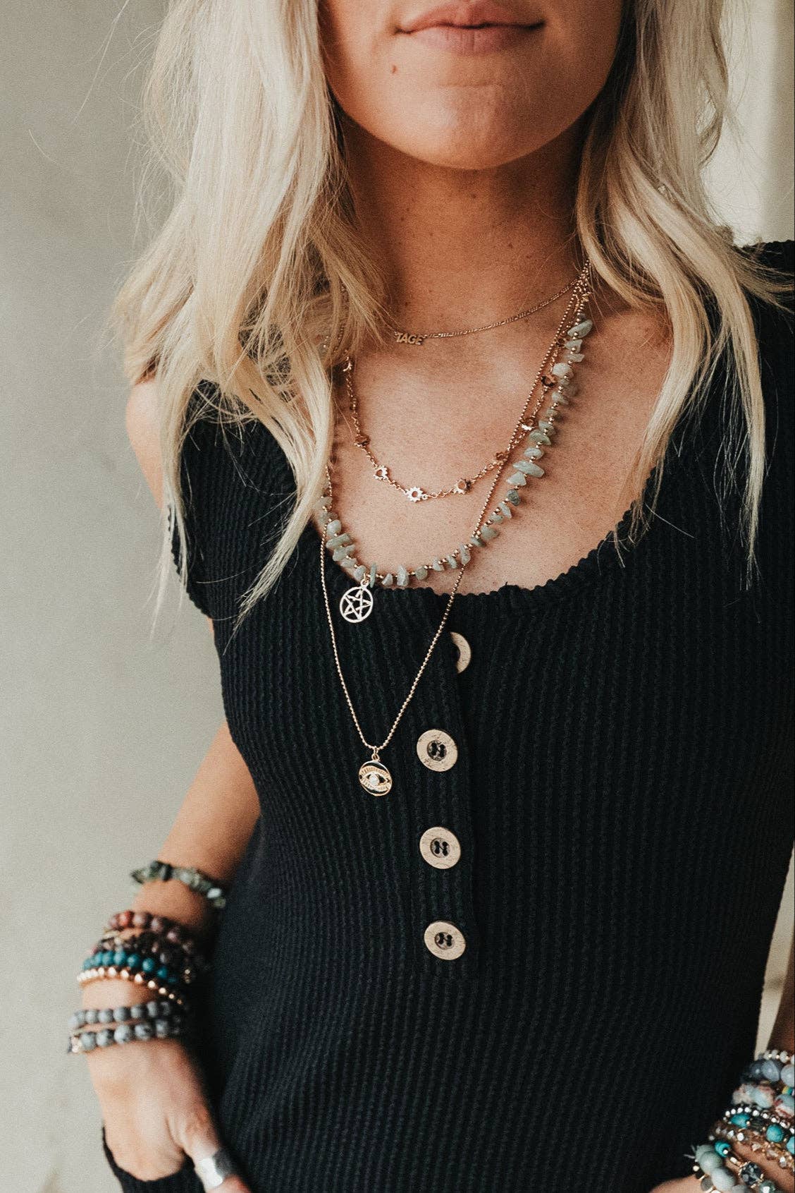 Emerald Whisper Layered Necklace - Gold
