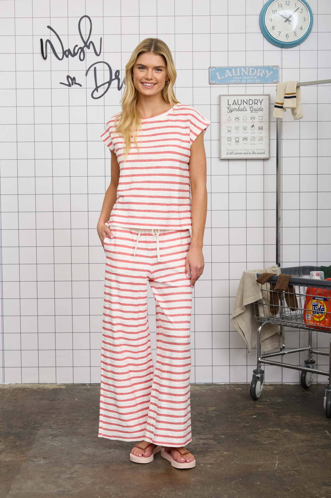 Red Stripe Round Neck Short Sleeve Knit Top