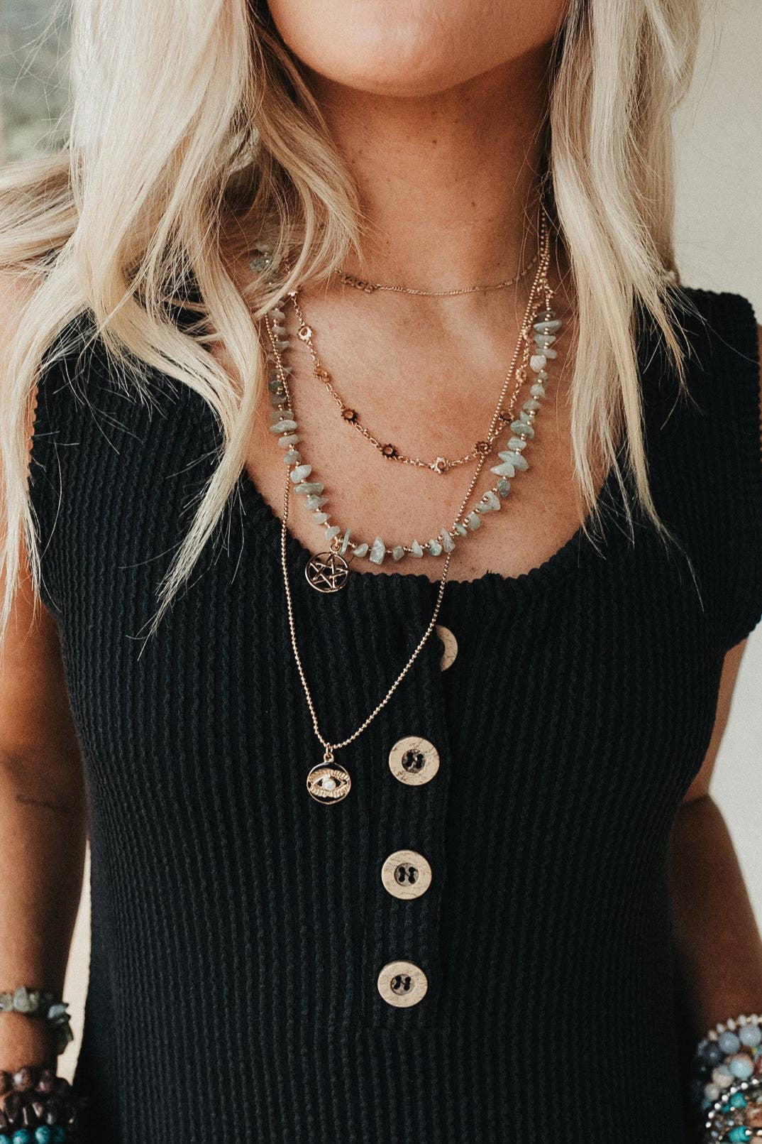 Emerald Whisper Layered Necklace - Gold