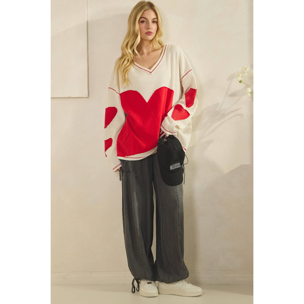 Patch Heart Waffle Pullover