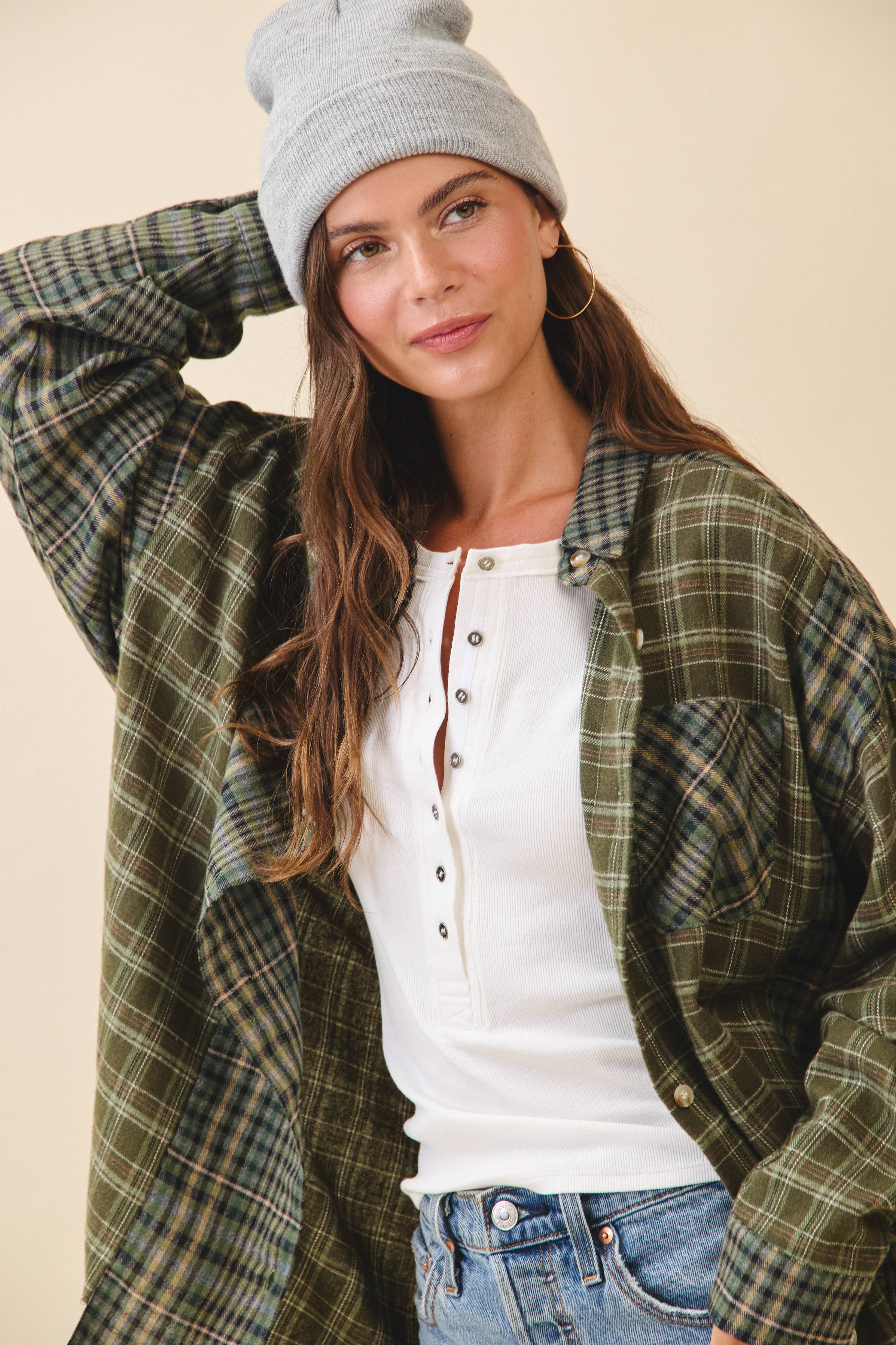 Kambrie Olive Plaid Flannel Shirt