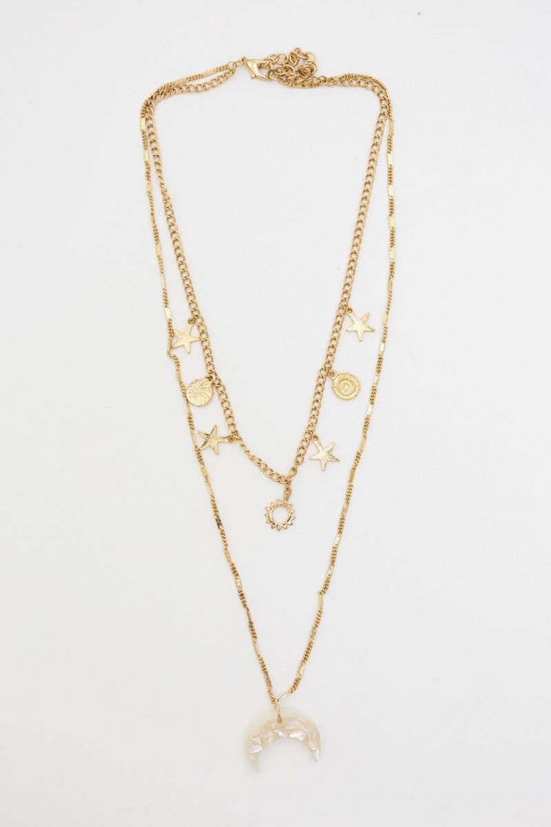 Celestial Moon Layered Necklace - Gold