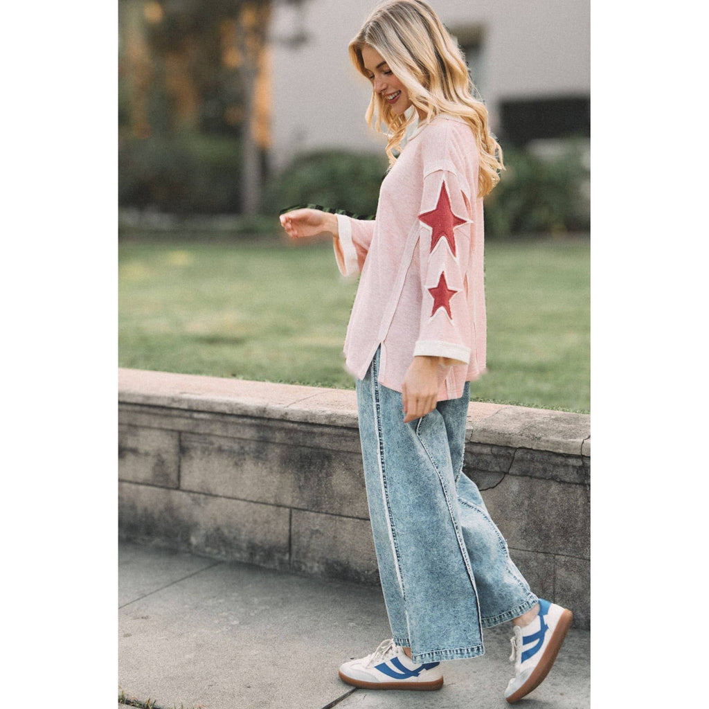 Pink + Red Starry Ribbed Shirt