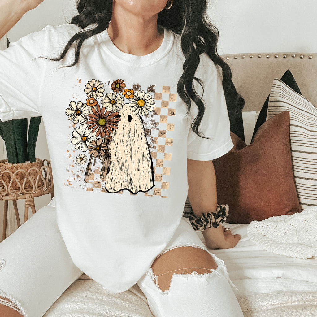 Checkered Floral Ghost Tee