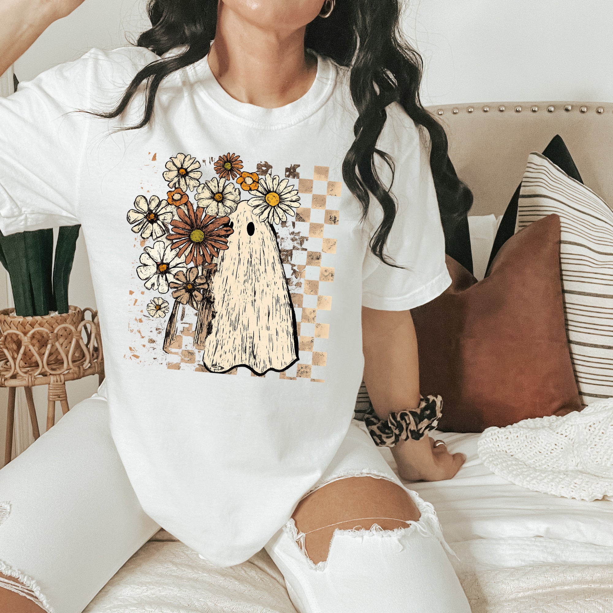 Checkered Floral Ghost Tee