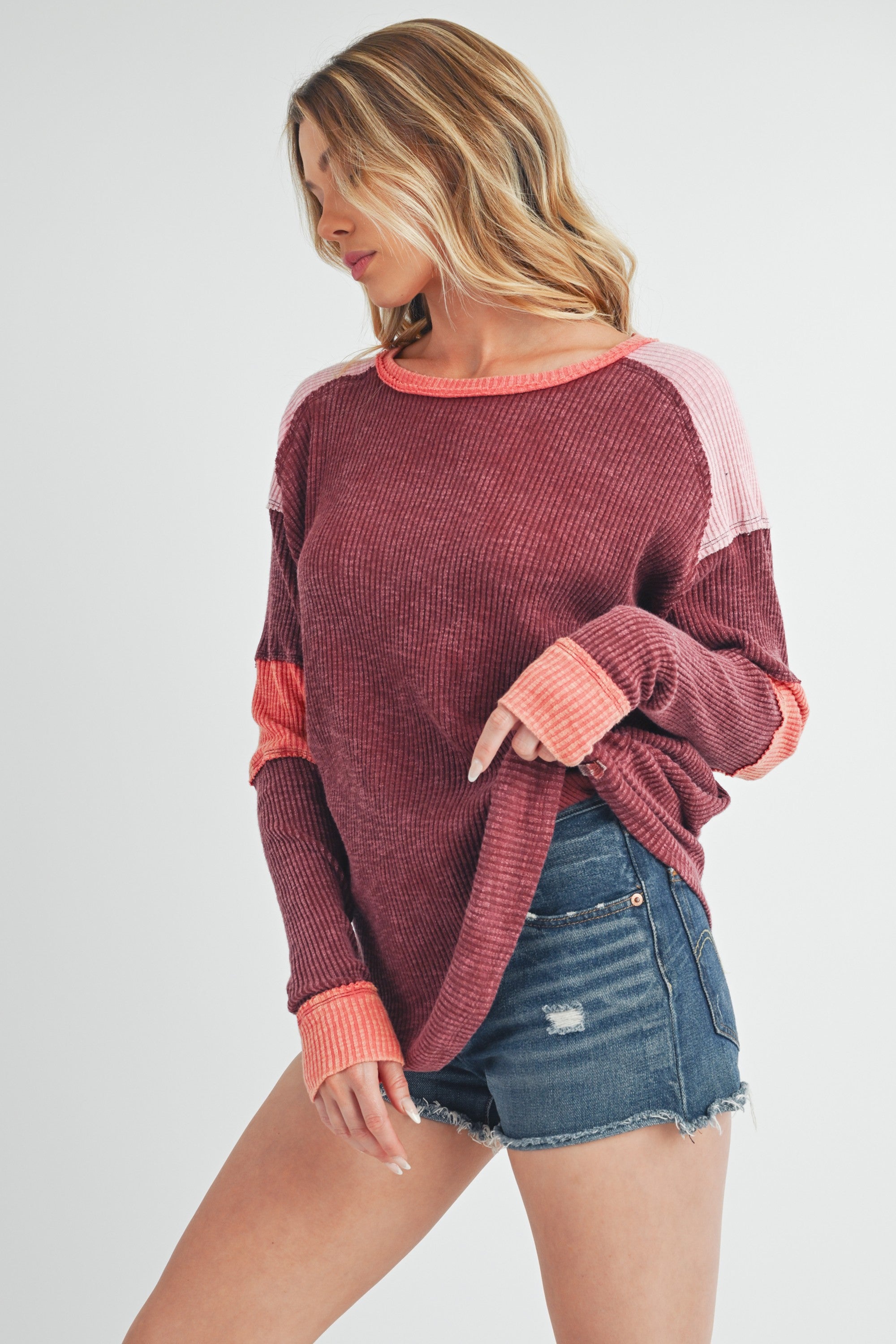 Gretal Burgundy Color Block Layering Top