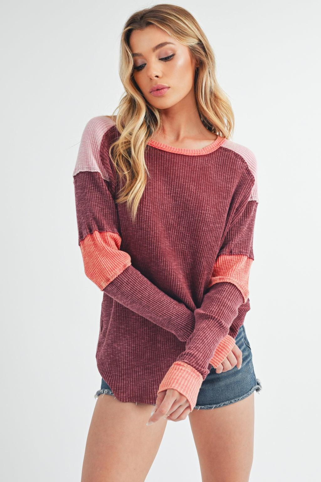 Gretal Burgundy Color Block Layering Top