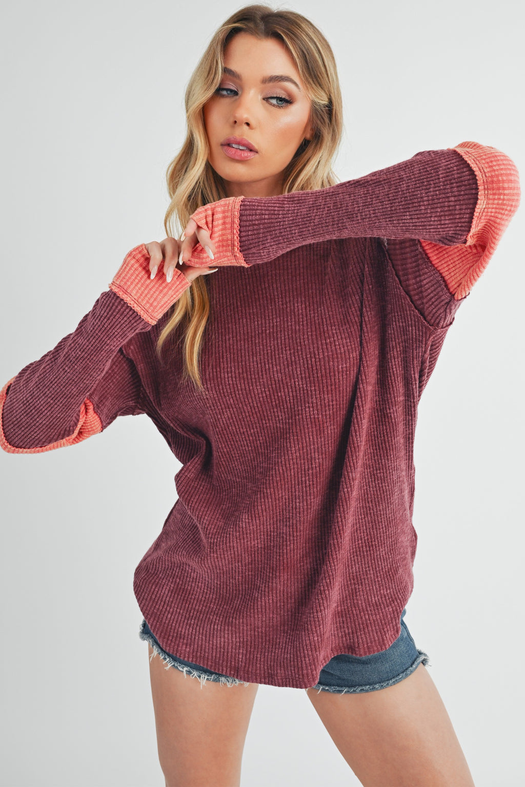 Gretal Burgundy Color Block Layering Top