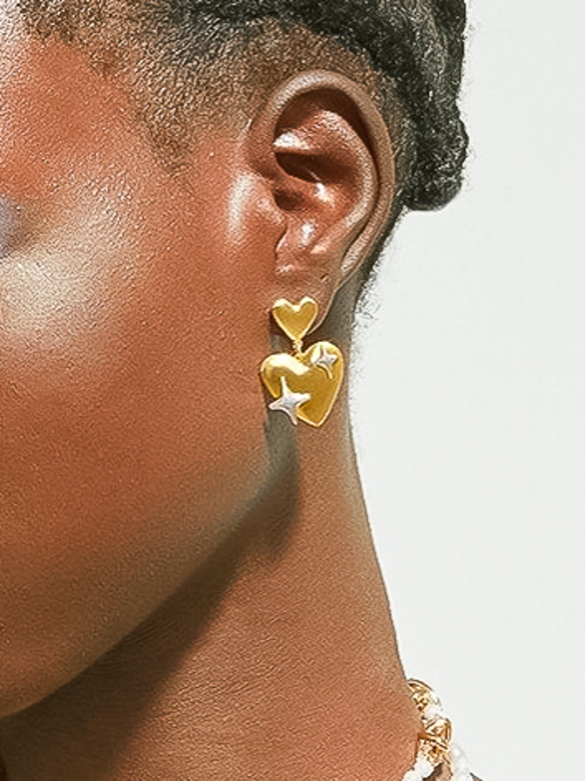18k Gold Non-tarnish Heart & Star Dangle Earring