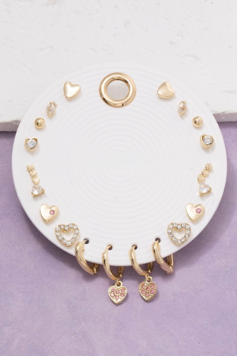 Ten Pair Assorted Cz Hearts Mini Earrings Set