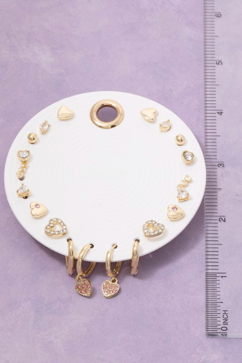 Ten Pair Assorted Cz Hearts Mini Earrings Set