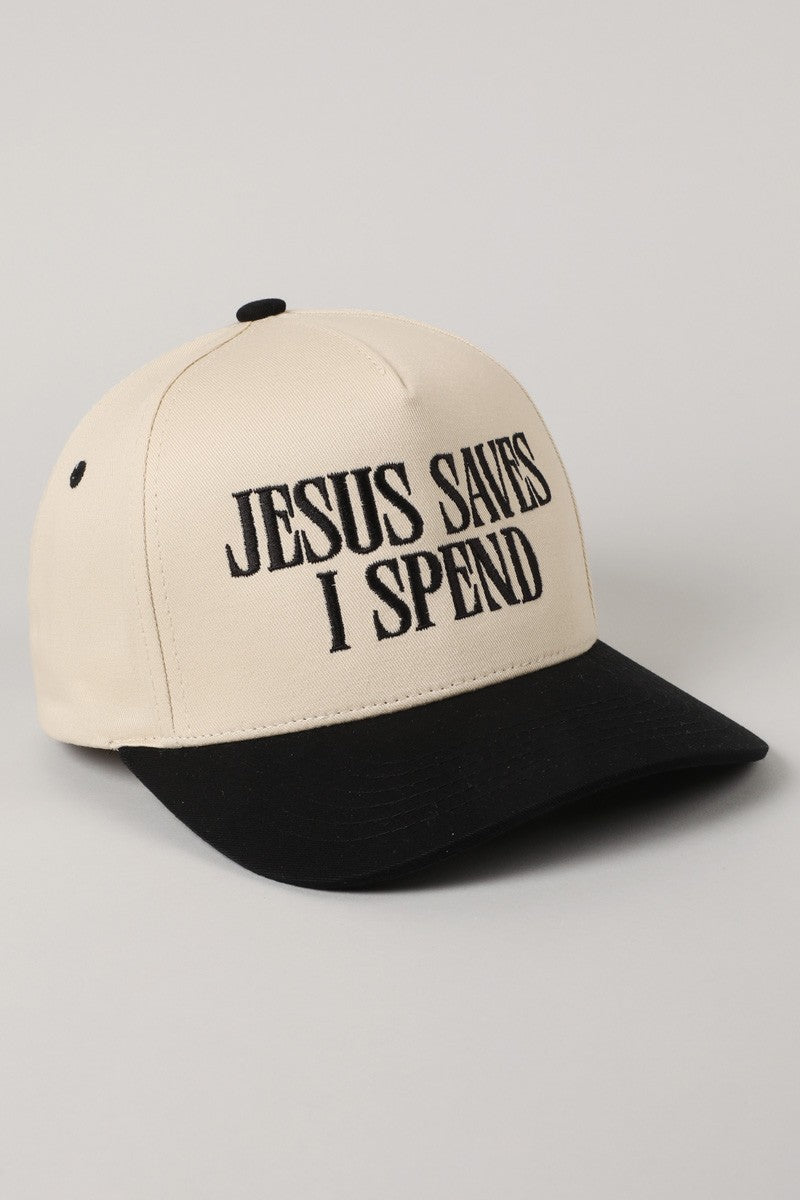 Jesus Saves I Spend Black Embroidered Trucker Hat