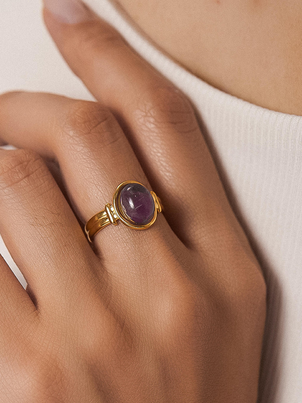 Jett 18k Gold Non-tarnish Pink Stone Adjustable Ring
