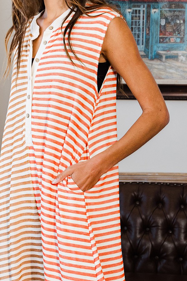 Camel & Coral Stripe Print Wide Leg Jumpsuit