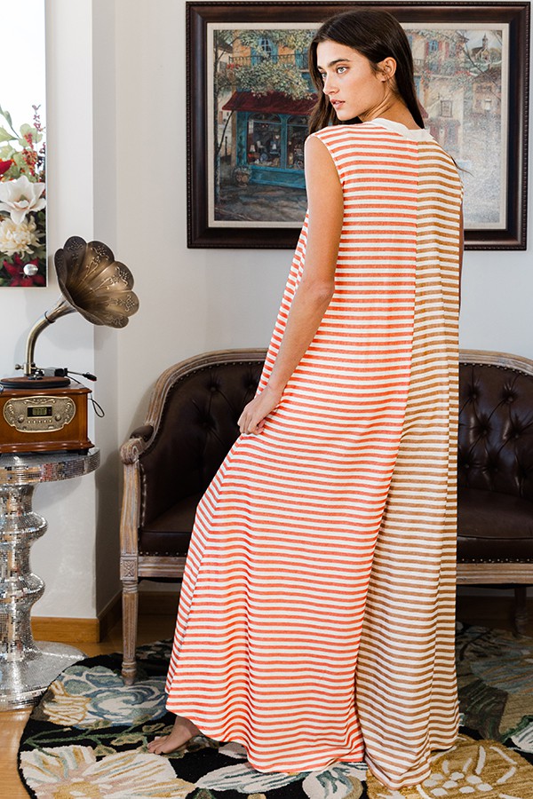 Camel & Coral Stripe Print Wide Leg Jumpsuit