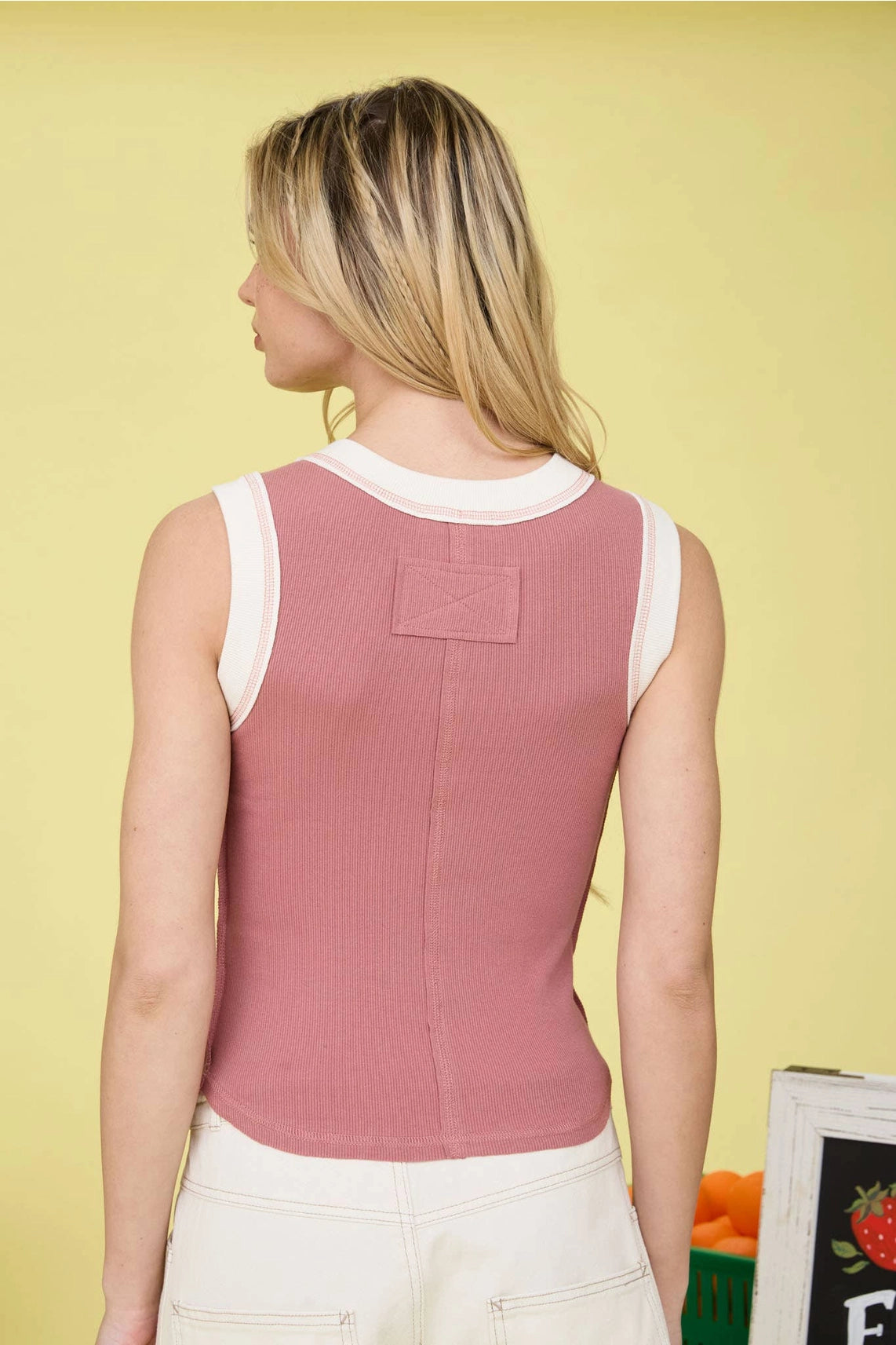Mauve Contrast Trim Detail Knit Tank Top