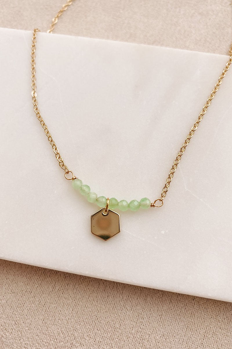 Dainty Mint Bead & Gold Charm Necklace