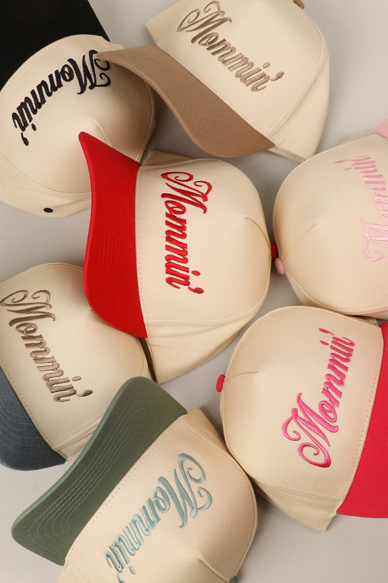 Mommin' Beige Embroidered Trucker Hat