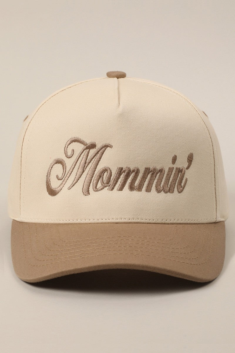 Mommin' Beige Embroidered Trucker Hat