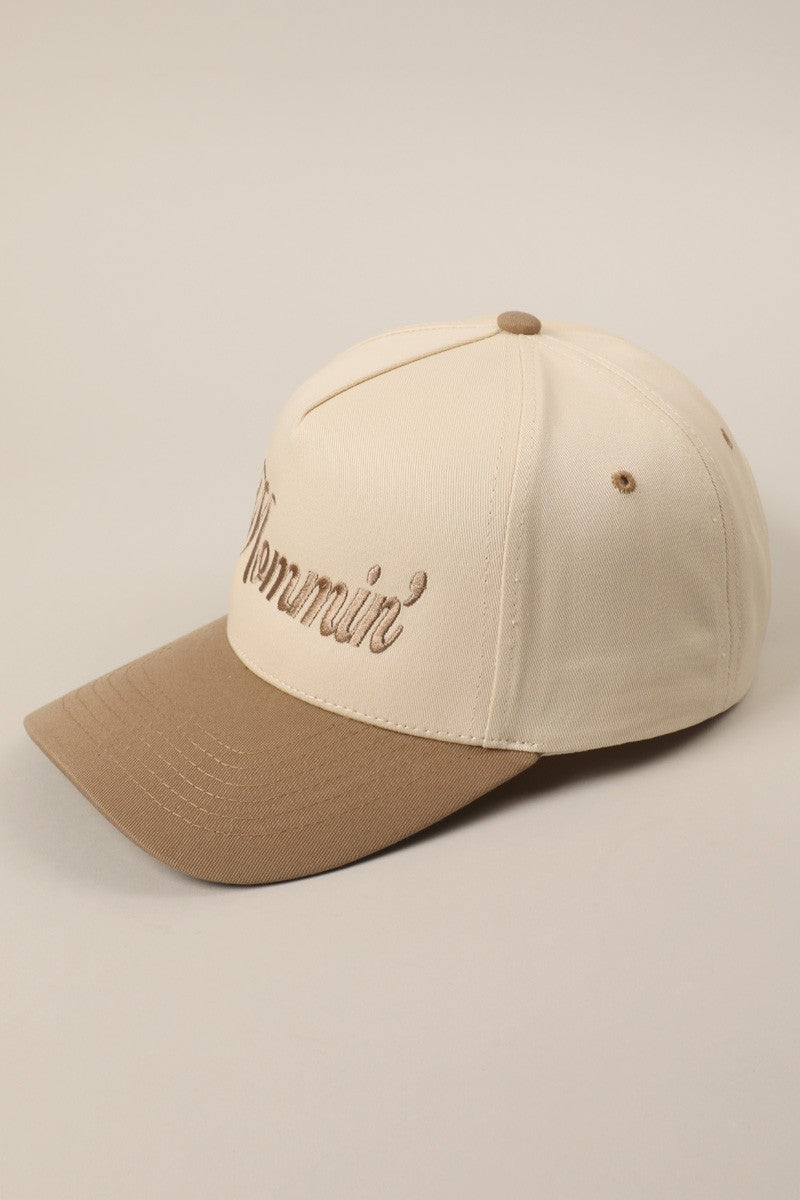 Mommin' Beige Embroidered Trucker Hat