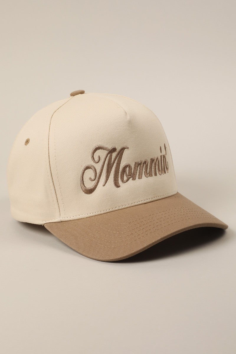 Mommin' Beige Embroidered Trucker Hat