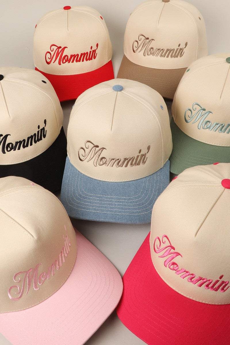 Mommin' Beige Embroidered Trucker Hat