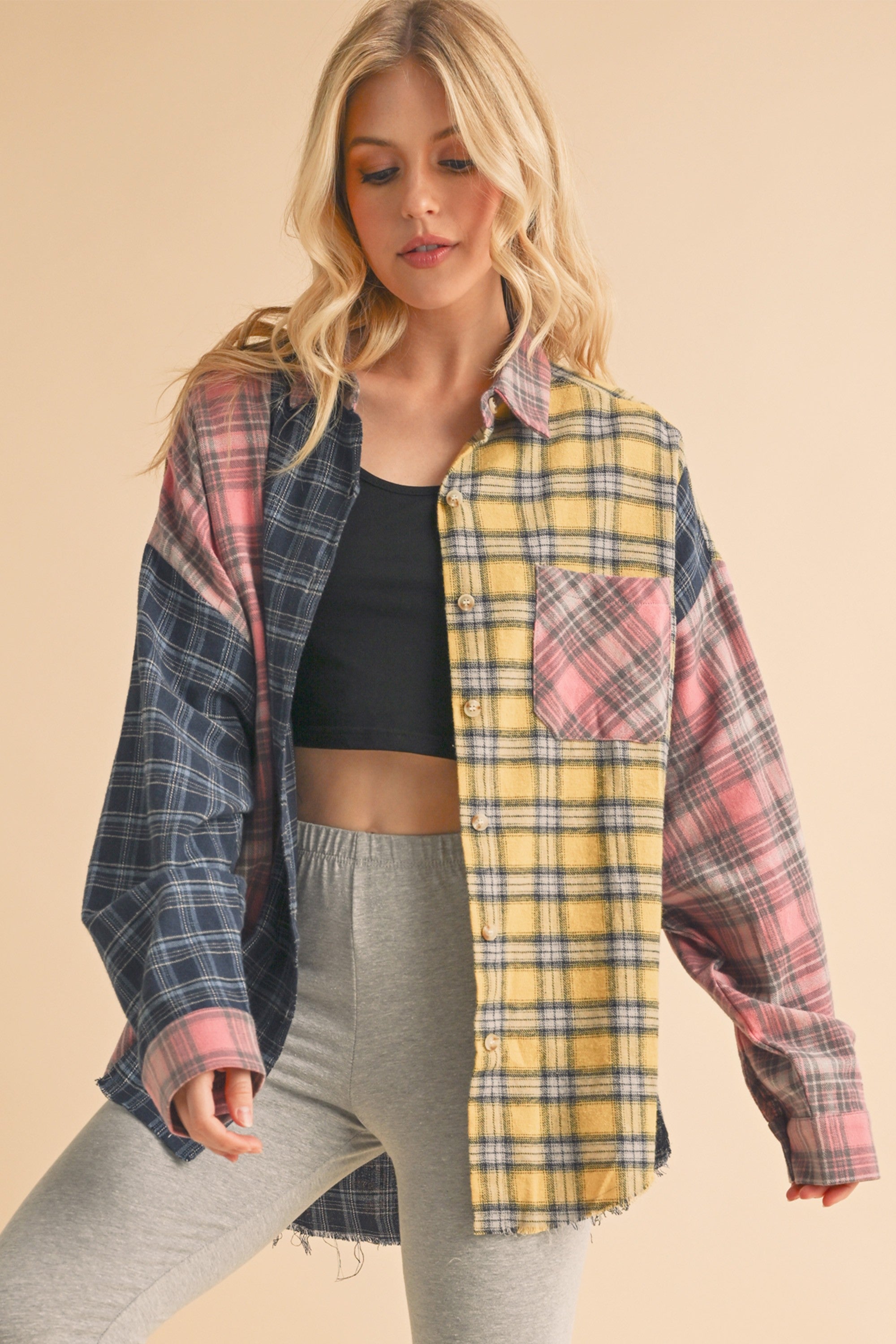 Neela Pink & Blue Multi Color Plaid Flannel