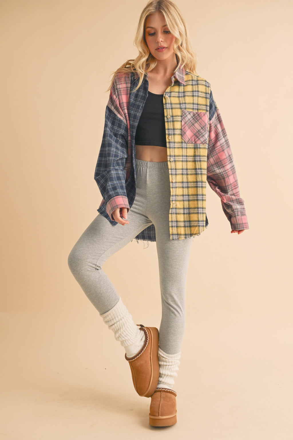Neela Pink & Blue Multi Color Plaid Flannel
